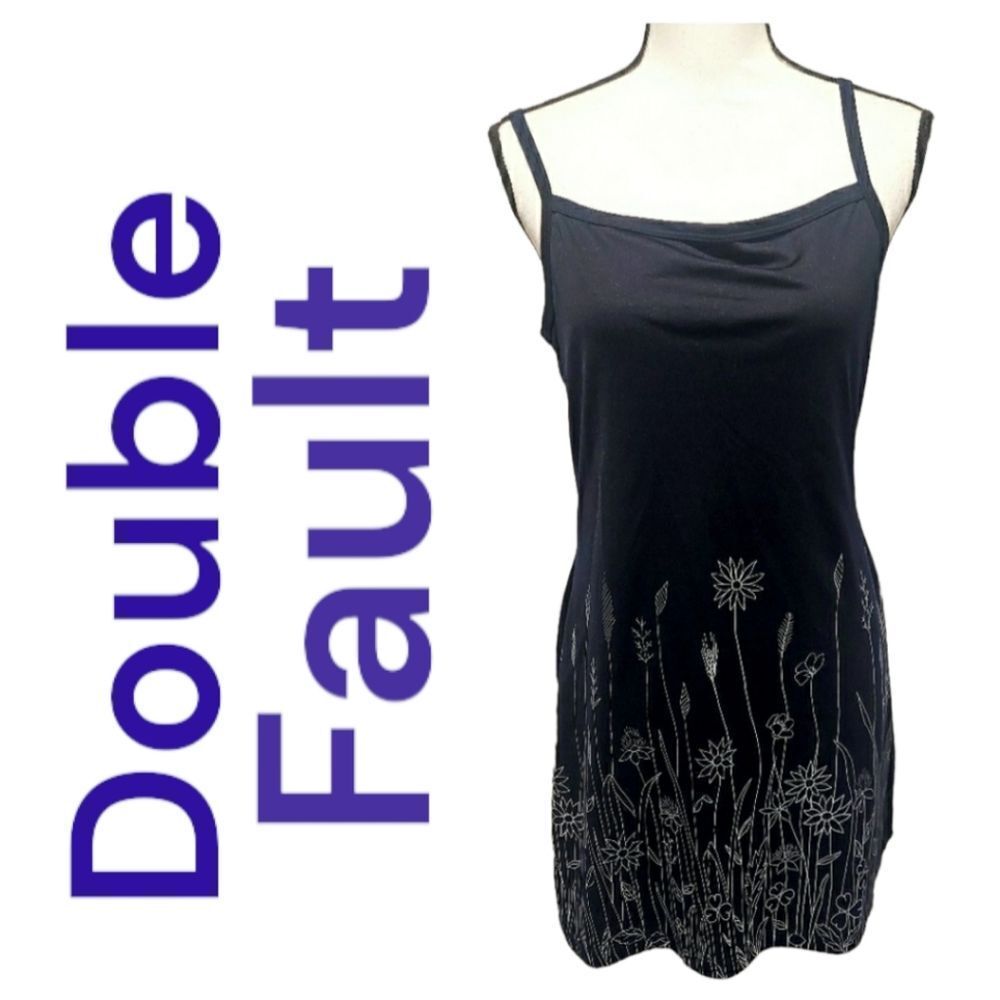 DOUBLE Fault dress Navy blue and floral womens size large